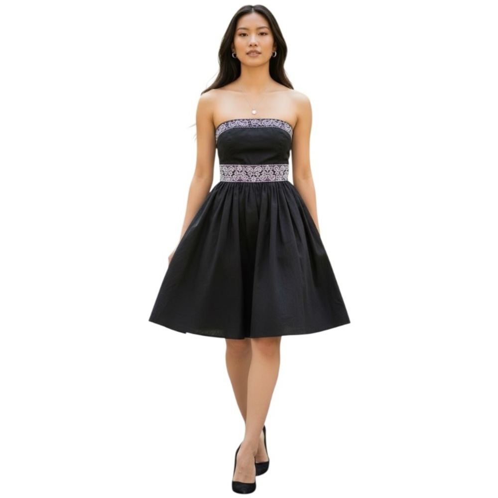 BANANA REPUBLIC Women Black Strapless Lace Embroidered Cocktail Party Dress Sz 6